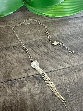 Repurposed Elegant Tassel Pendant Necklace with Crystal Floral Accent